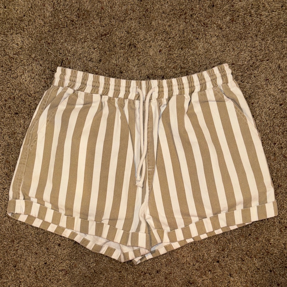 Forever 21 Tan and White Striped Women's Cargo Shorts